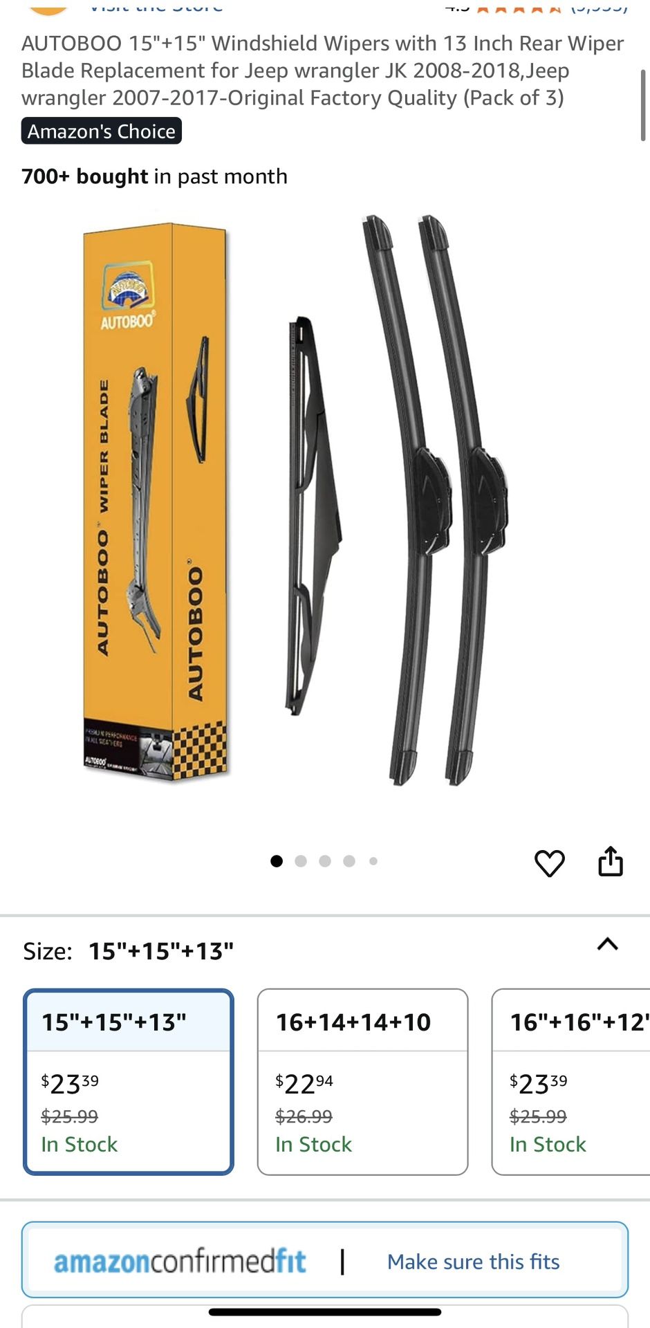 AUTOBOO 15"+15" Windshield Wipers 