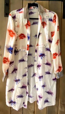 MSGM Italian Silk Blouse / Short With Leather Detailing On Collar and Cuffs