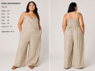 Beige Linen Plus Size Sleeveless Wide-Leg Jumpsuit Strappy Scoop Neck 2X