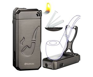 Pipe Lighter with Stand, 3 in 1 Cleaner Tools, Butane Refillable with Angled Soft Flame,Cool Gas Lighter with Window for Pipe Gift
