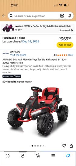 ANPABO 24V Kids Ride-On 4x4 Go-Kart – Red