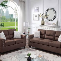 Brand New Brown Linen Sofa + Loveseat Or Sectional + Ottoman