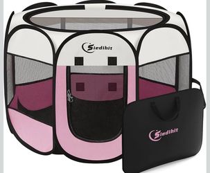 Pink Dog Cat Playpen, Puppy Pet Playpen Indoor for Small Dog Crate Tent Cage Outdoor, Portable Pop Up Dogs Enclosure Kennel with Carrying Case for Dog