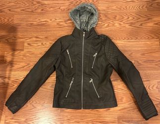 Hooded Faux Leather Moto Jacket