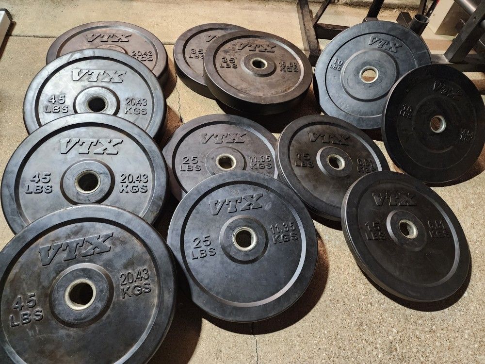 BUMPER PLATES SET - 350lbs of VTX Bumpers Olympic Weights Weight Plate Set Rubber 45s 45lb 45