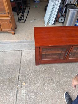 Cherry Wood TV Stand with Glass Door Cabinet