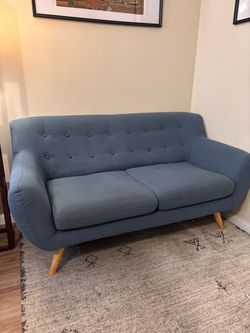 Blue Mid-Century Modern Loveseat Couch