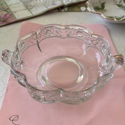 Vintage Jeanette Aztec rose glass bowl with handles