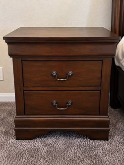 Matching Wood 2-Drawer Nightstands with Brass Pulls