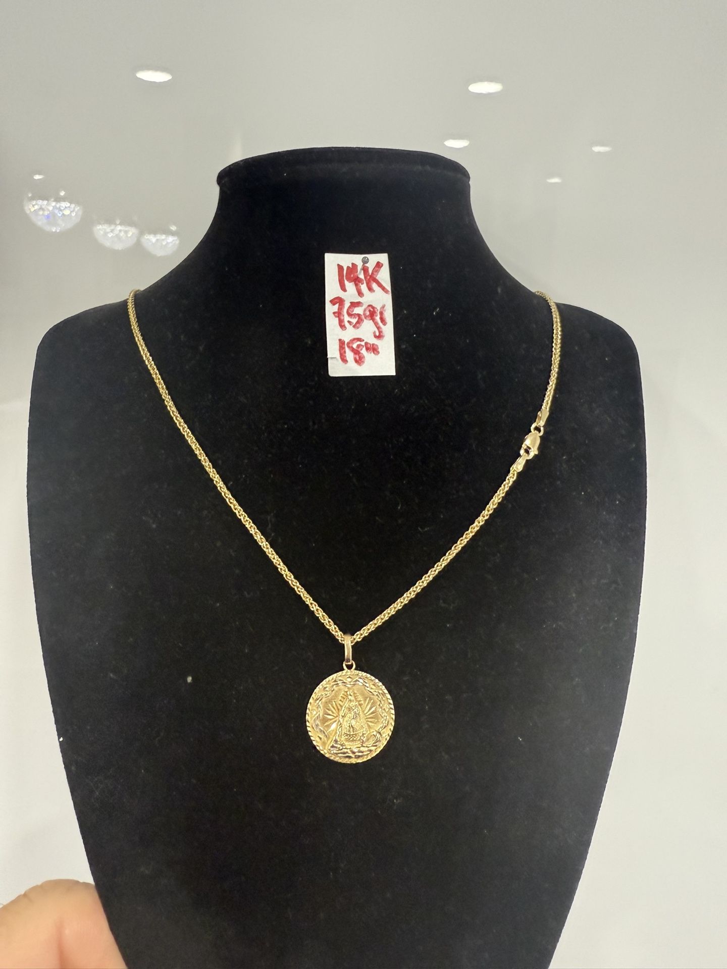 14K Solid Gold Chain and Pendant For Wedding 7.5Gr 18 Inches Long 