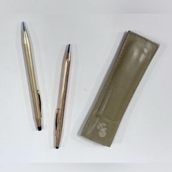Cross Gold Lead Pen Pencil With Cowhide Leather Case Set Of 2 