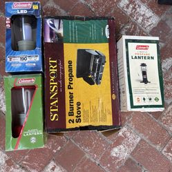 Camping Stove And 3 Lanterns 