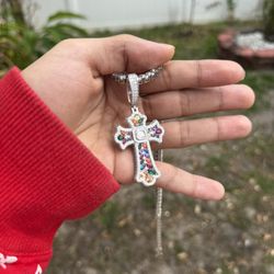 VVS1 Moissanite Iced Cross Pendant – Diamond Tester Approved, 925 Sterling Silver