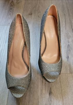 Silver Sparkling Platform Heels Size 7