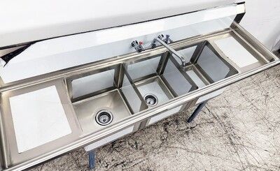 NSF 3 Compartment Sink 75ins With Faucet S3C151512-15LR-318