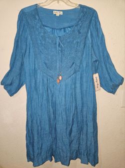 Indigo Rose Blue Embroidered Boho Tunic 2X