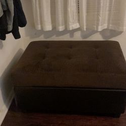 Brown Ottoman with Corduroy and Faux Leather