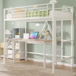 🔥🔥VECELO Metal Loft Bed Twin Size, Heavy Duty Bedframe with Removable Ladder