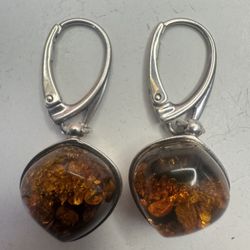 925 silver sterling Amber earrings 