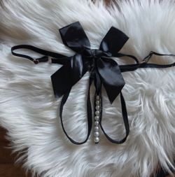 Black Satin Bow Choker with Pearl Detail