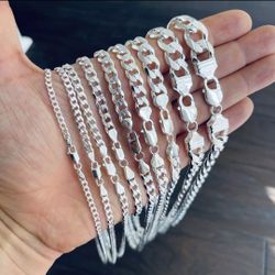 Real 925 Sterling Silver Necklaces Cuban Curb / Plata 925 Enlace Cubano