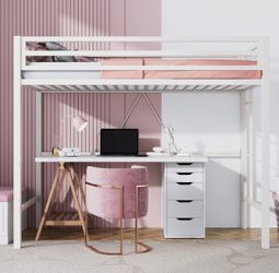2 White Metal Twin Loft Beds – Great Condition – $75 for Both