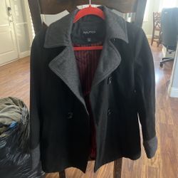 Nautica black & gray wool blend pea coat