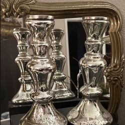 Candle Holders Set Of 2 Mercury Glass 