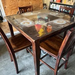 4 Chair Bar Height Square Dinning Table