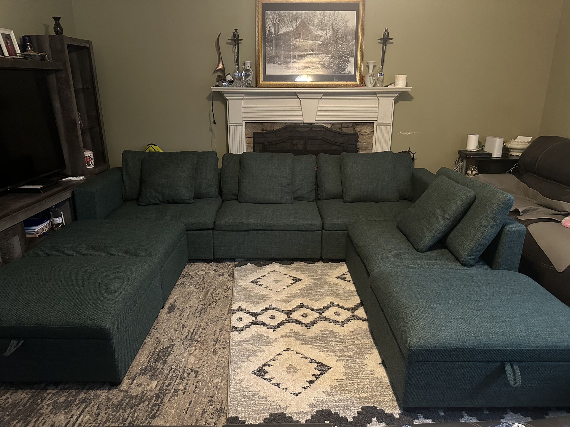 Jasper Oversized Sectional Sofa w/Storage Ottoman, 7 Deep Fabric Seats Modular Couch for Living Room, 155.9” L Sofa