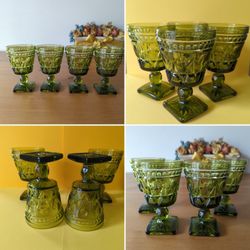 4 Indiana Glass Colony Park Lane Green Glass Goblets