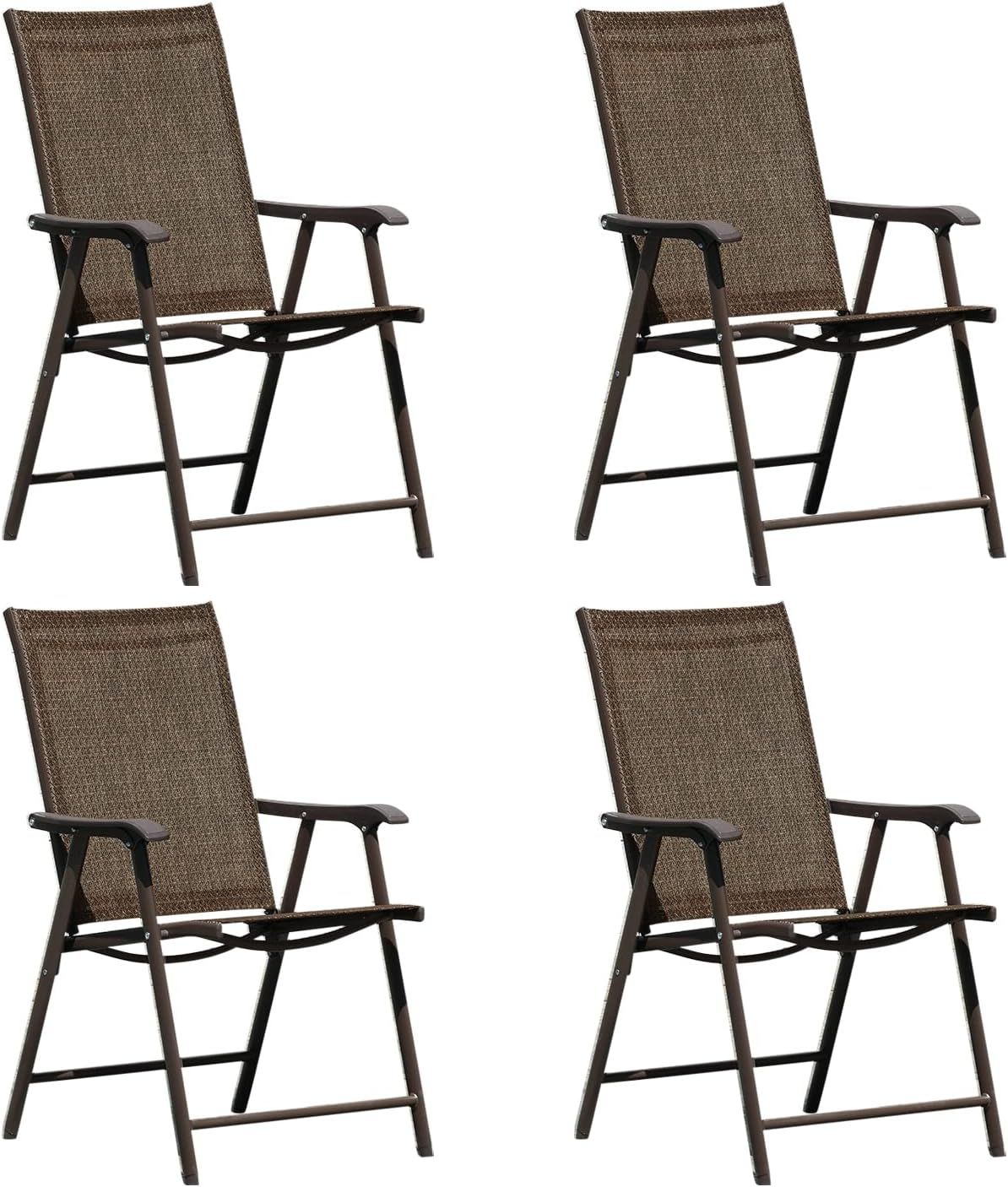 Aoodor Patio Folding Chairs 4-Pack Portable Dining Chairs Outdoor Textilene Sling Chairs for Camping, Beach, Garden, Pool, Backyard, Deck