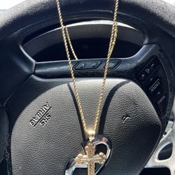 Real Gold Chain with Gold Cross Pendant 