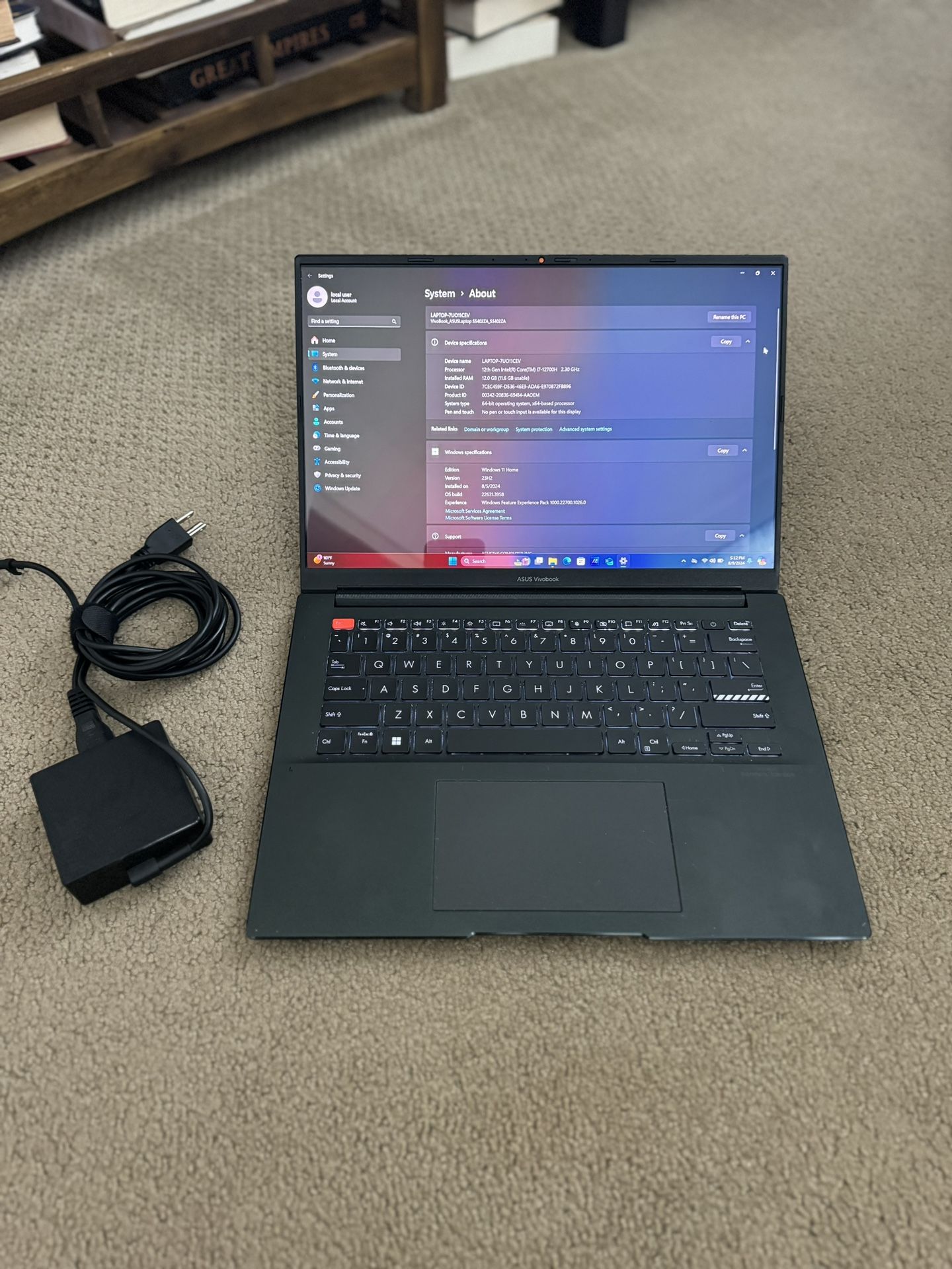 ASUS Vivobook 14 OLED Laptop, Intel Core i7, 12GB, SSD, Neutral Black, s5402z