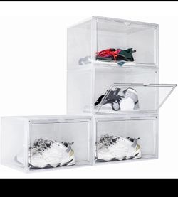 Clear Acrylic Shoe Display Case Stackable Sneaker Storage Box Drop Front 3 boxes