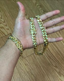 16MM PVD CUBAN LINK SET GOLD PLATED 14K