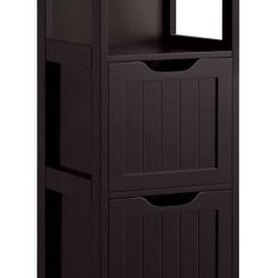 Bathroom Floor Cabinet, Wooden Storage Cabinet with 2 Drawers and 1 Shelf, Multifunctional Side Organizer Rack Stand Table, D11.8xW11.8xH35 Inches Esp