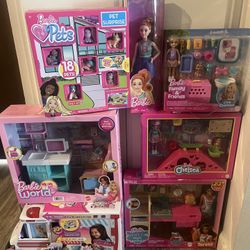 Barbie, Ambulance, Pets, And Chelsea Toy Lot 
