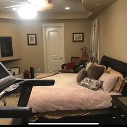 Bon Marche Cal King Solid Wood Bed Frame Mattress And Oval Glass Dining Room Set