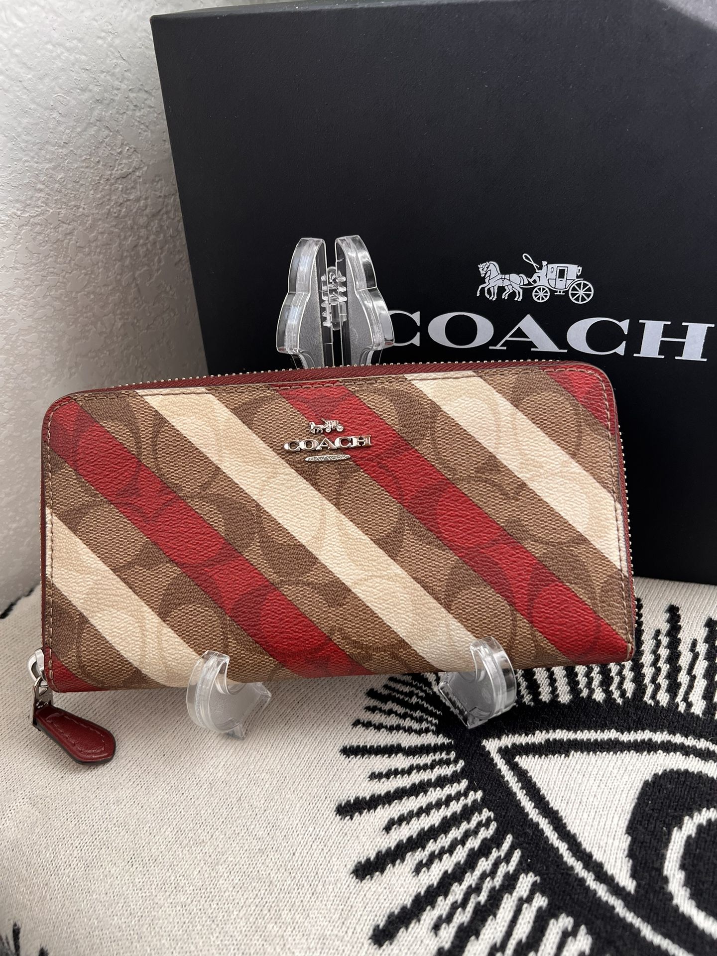 COACH Signature Coated Canvas Diagonal Stripe Large Corner Zip Wallet