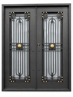Majestic Lionhead Arched Iron Double Entry Door – 74.5" x 81"