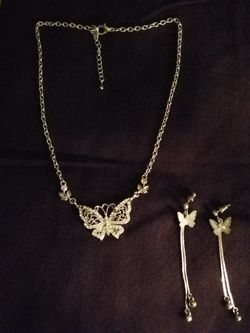 Sparkly butterfly necklace and earrings