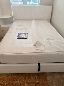 White Upholstered Bed Frame with Headboard & Sealy Posturepedic Plus Mattress