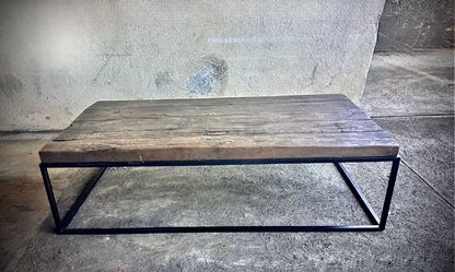 Wood steady table with metal base 47.5 Lx 23.5 Wx 14 H inch