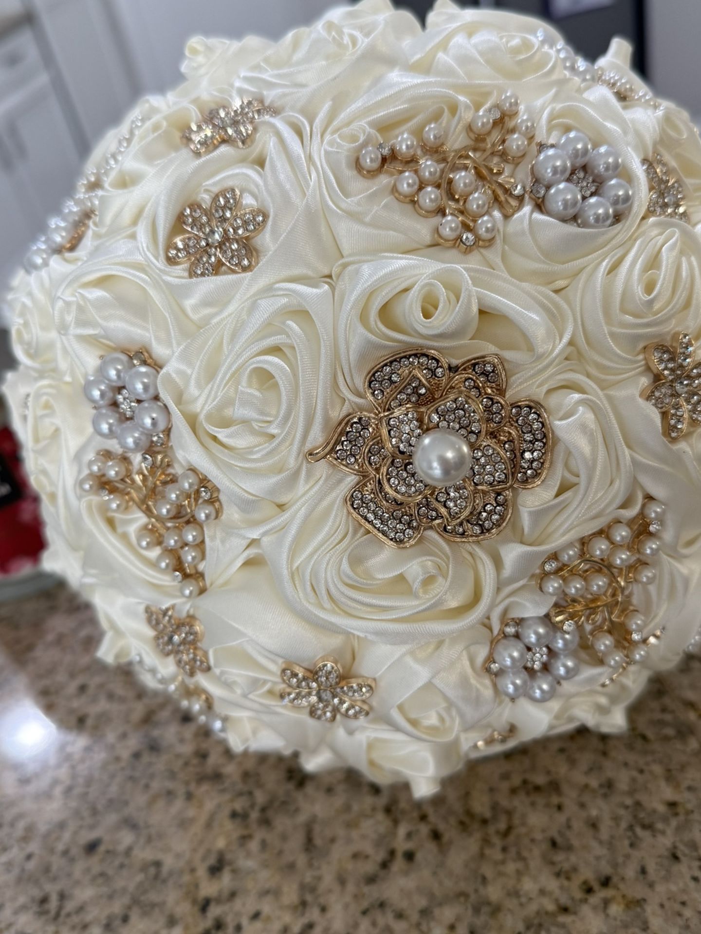 Weddimg Bouquet Satin Ivory Broach