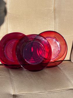 3pc Lot 8” Dark Red Glass Plates
