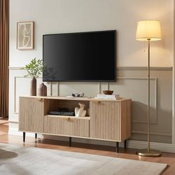 58”Modern TV Stand for 65 Inch TV, TV Consoles for Living Room, Media Console with Soft Hinge & Drawer, Wood Fluted Entertainment Center with Storage,