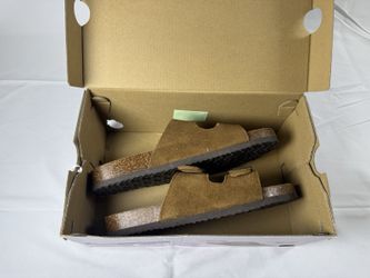 Khombu Ashville Womens Size 8 Brown Suede Double Buckle Slide Sandals NEW