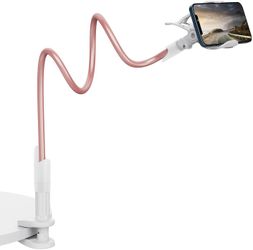 Gooseneck Phone Stand for Bed, SAIJI Lazy Bracket Cell Phone Holder Long Arm Clip Clamp Mount Compatible with 4.0-6.5'' Mobile Cell Phone (Rose Gold)