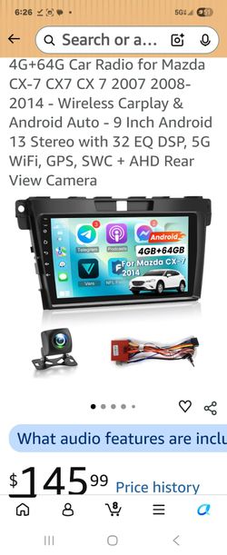 4G+64G Car Radio for Mazda CX-7 CX7 CX 7 2007 2008-2014 - Wireless Carplay & Android Auto - 9 Inch Android 13 Stereo with 32 EQ DSP, 5G WiFi, GPS, SWC